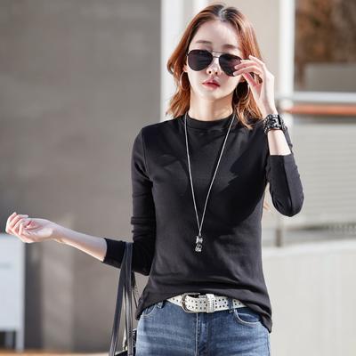 Magliette da Donna Tinta Unita Magliette a Mezzo Collo Alto Bianco Nero Manica Lunga T-shirt Top