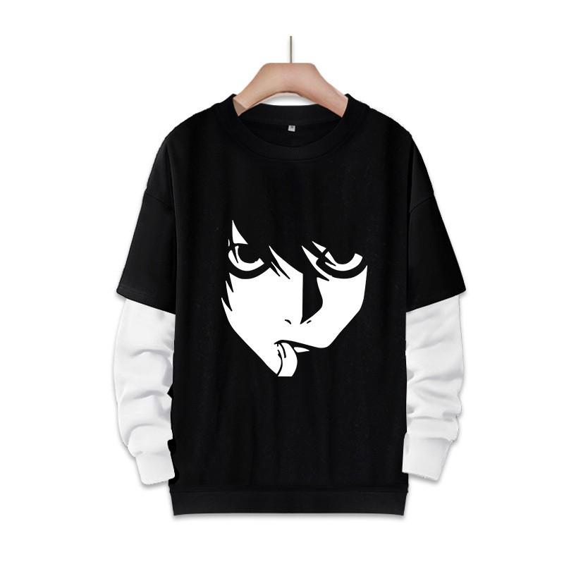 Stampa Anime Death Note Nero/Grigio S-3XL Casual Manica Lunga