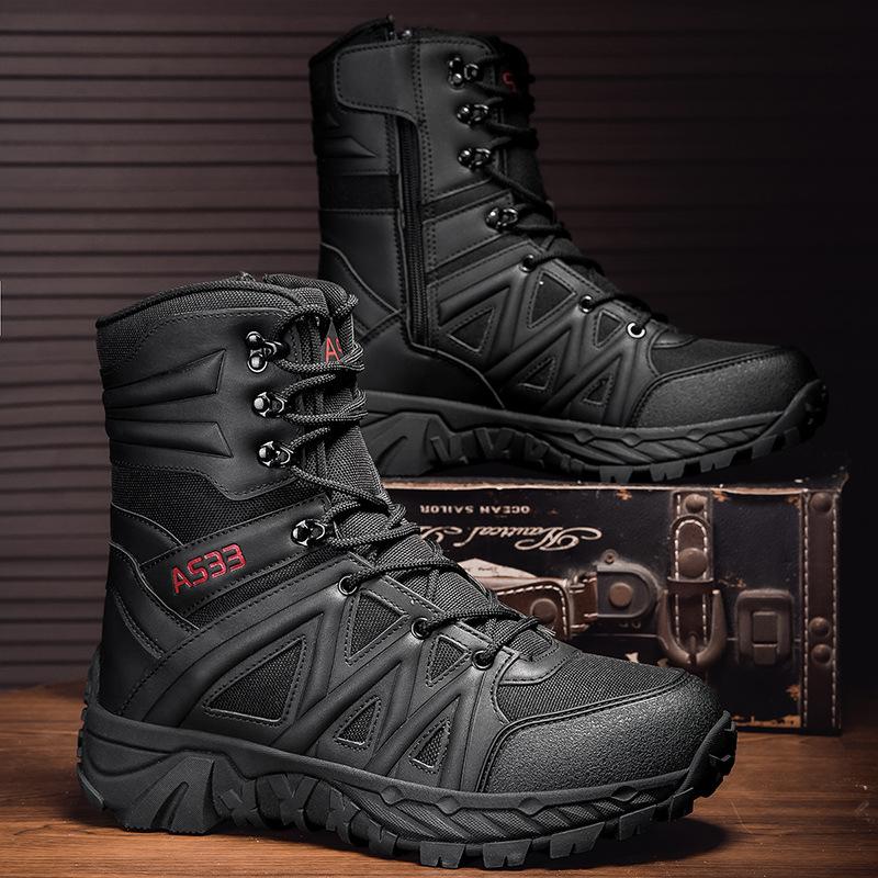 Summer new large-size military boots outdoor wear-resistant field boots front lace-up high-top large-size men's shoes