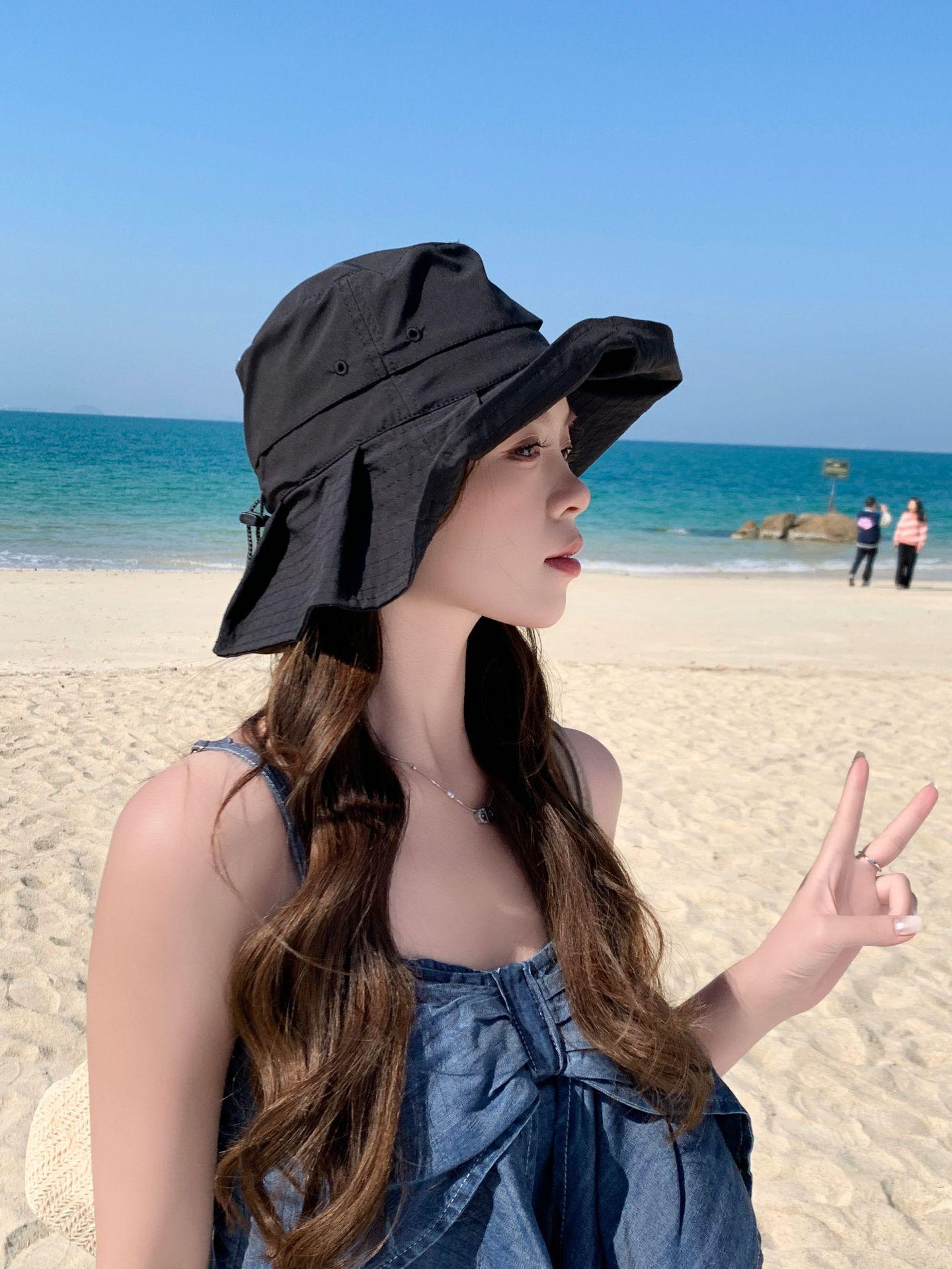 

Outdoor Korean hat women spring and autumn sunshade sun protection pleated hat bucket hat show face small Internet celebrity leisure basin hat M（56-58cm） чорний