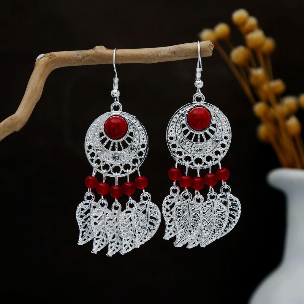 Personalized Bohemian Miao Silver Geometric Tassel Earrings