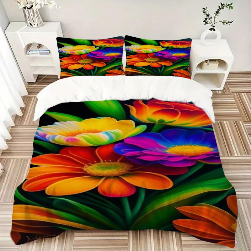 3pcs Flower Bouquet Duvet Cover Set, 1 Duvet Cover + 2 Pillowcases (No Insert), High-Definition Print, Home & Dorm Yy251123017