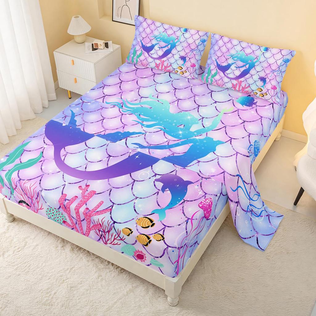 Ocean Turtle Unicorn Pattern Sheet Four-piece Bedding Set Bedroom Dormitory Bedding Decoration