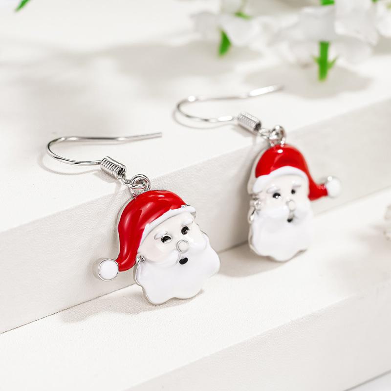 European and American Christmas Earrings, Santa Claus Painted Oil Jewelry, New Models