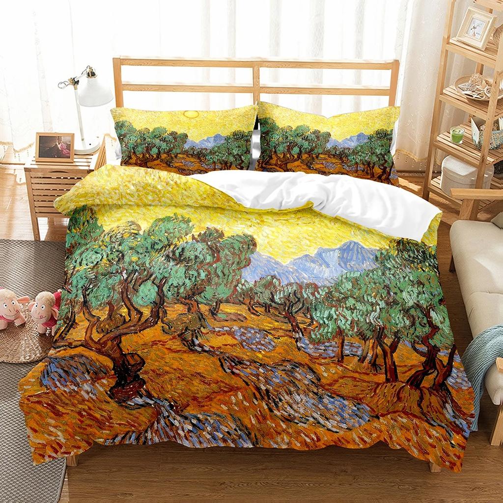 Van Gogh Oil Painting Duvet Cover Set Art Painting Pattern Polyester Comforter Cover King Queen Size For Men Women Bedding Set