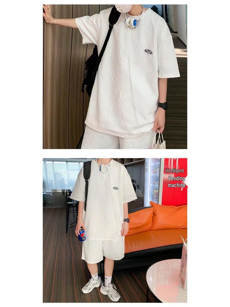 Men's Summer Loose Fit Waffle T-Shirt - Short-Sleeve Casual Teen Style
