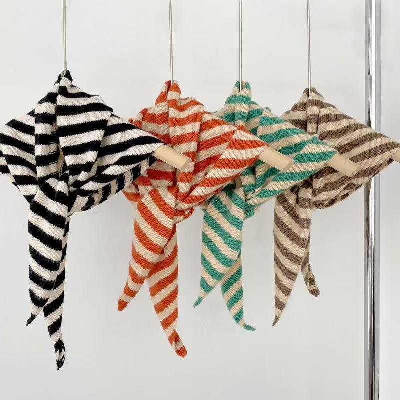 Women Autumn Winter Scarf Shawl Winter Warm Soft Knitted Striped Triangle Scarf Fashion Lady Scarves Headscarf Holiday Gifts