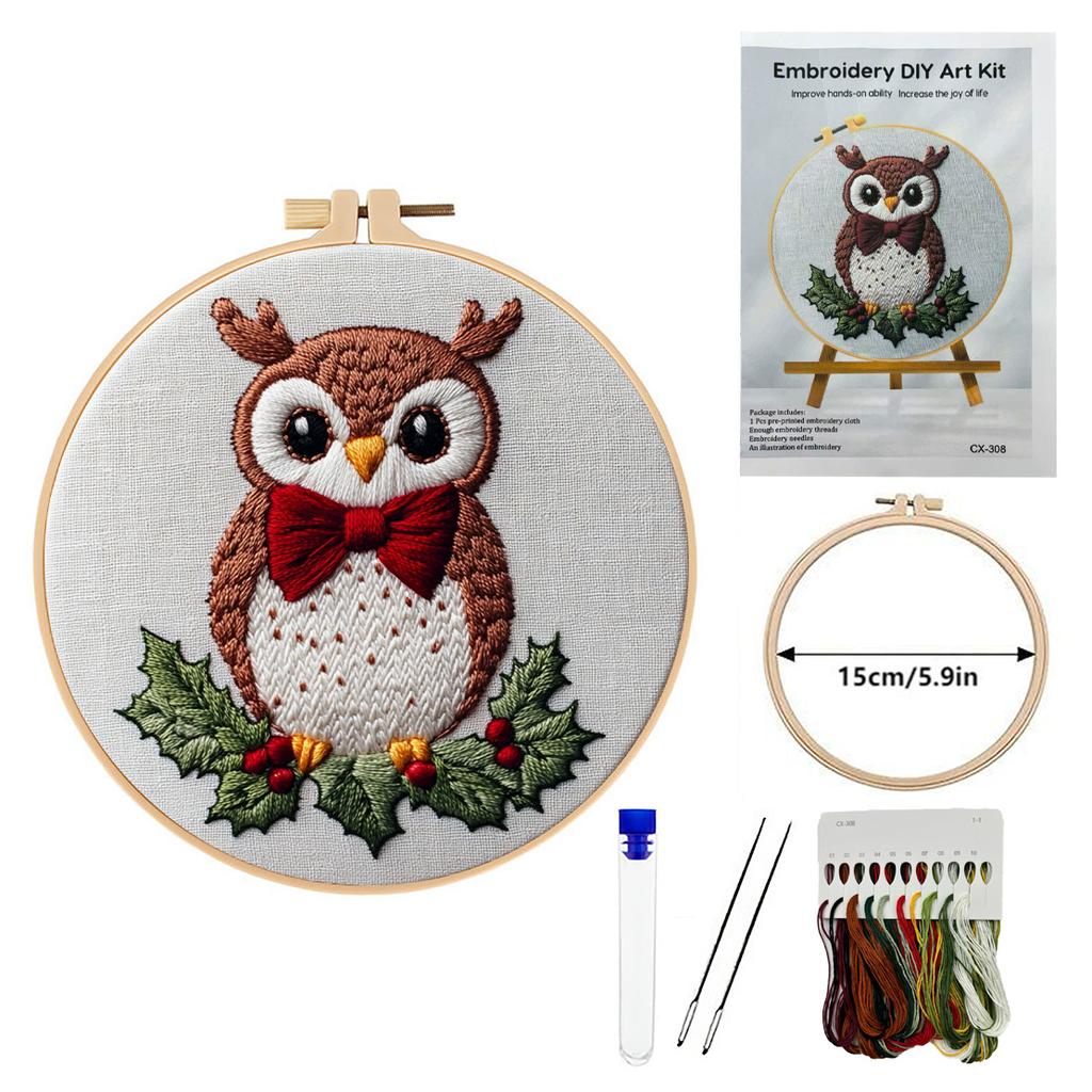 1set Christmas animal embroidery kit, suitable for beginners, includes English stitch instructions. DIY embroidery craft material kit.