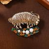 Shiny Sheep Goat Animal Brooch Rhinestone Pearl Decor Lapel Pin Elegant Women Jewelry for Coat Dress Bag Daily Decoration