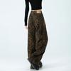 Womens High Waist Leopard Print Wide Leg Jeans Y2K Baggy Denim Trousers Streetwear