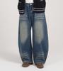 Beoteunseoul Double Catbrush Washed Wide Balloon Fit Denim (Blue)