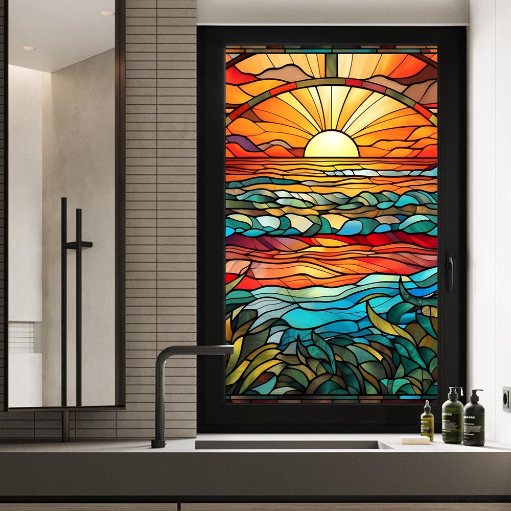 

Барвиста Ретро Квіткова та Пташина Статична Віконна Плівка - Без Клею, Знімна 45x100cm Frosted