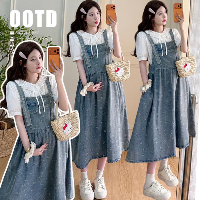 

Summer Cartoon Print Suspender Skirt & Lace Trim Shirt Set 2XL