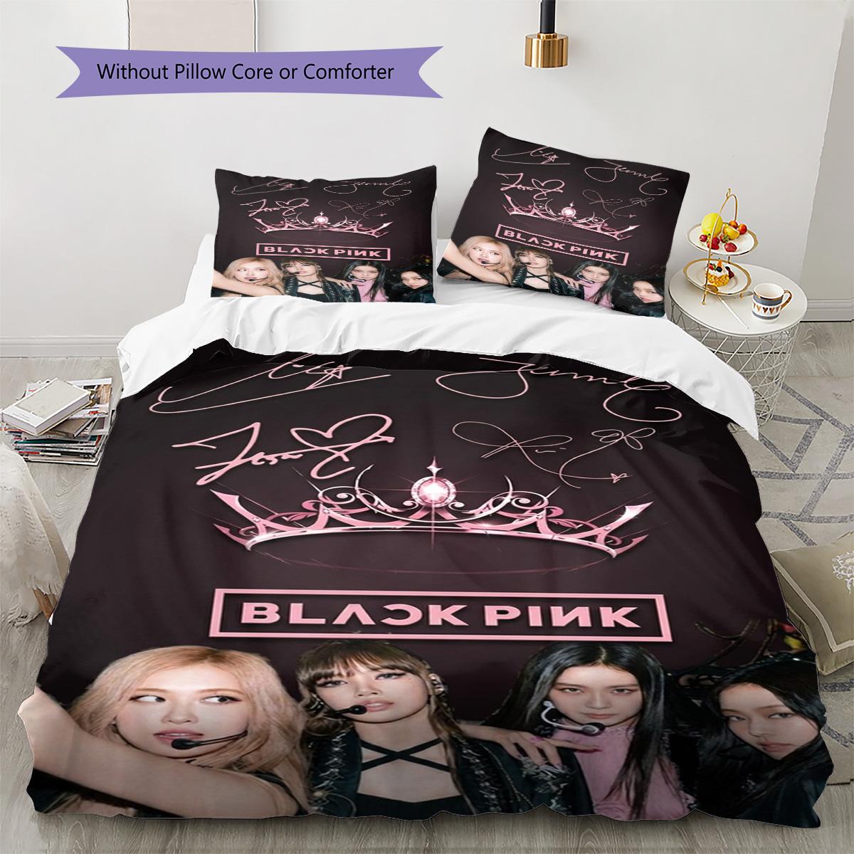 BLACKPINK Muster Bettwäsche Set Bettbezug Kissenbezug Heimdeko Geschenk (1 Bettbezug + 2 Kissenbezüge, ohne Füllung) 135x200cm white
