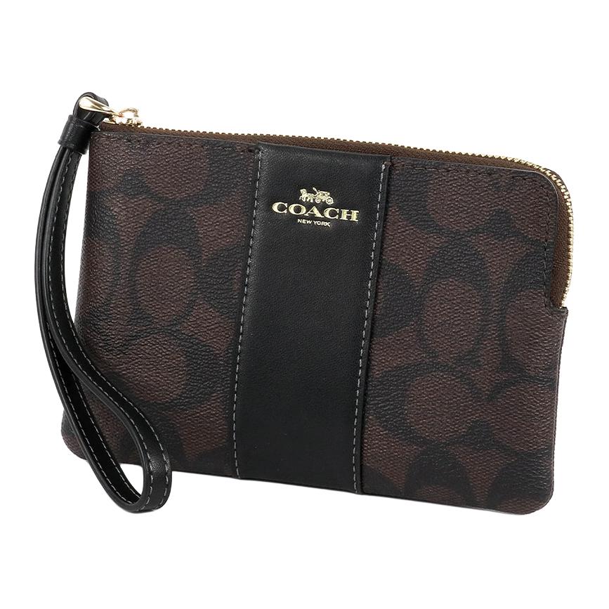 Coach Corner Zip 16 Top Zip Closure Coated Canvas And Recycled Leather Clutch Women Clutch Brown Black CS602-IMAA8