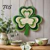 St Patricks Day Gift for Home St. Patrick's Wooden Clover Door Sign with Hemp Rope, Rustic Double Layer Shamrock Hanging Front Welcome Decor