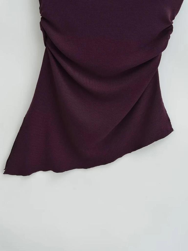 Irregular Slit Padded Bandeau Summer Top with Ruched Waist