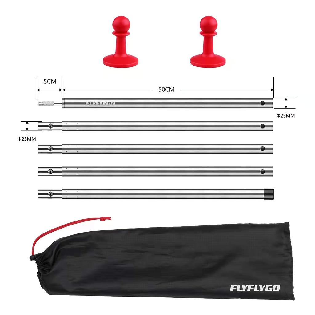 FLYFLYGO Aluminum Tent Pole Tarp Pole Set of 2 Diameter 25mm Split Type Duralumin Solo Camping Sub Pole Touring Compact Storage Case Included