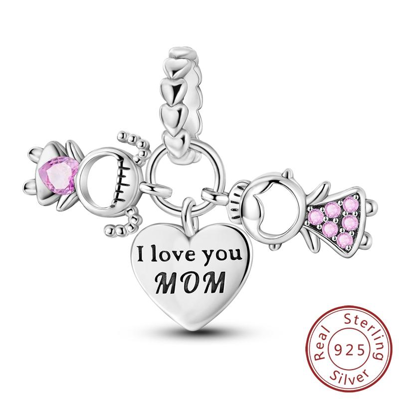 Real 100% Silve Charms Beads Love Family Wedding Ring Charm Fit Original Bracelet Bangle Pendant Diy Jewelry Making