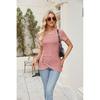 2026 Summer Women's Solid Color Round Neck T-Shirt Fashionable Buttoned Pleated Short Sleeve Top