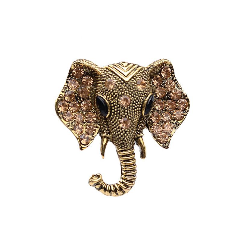 Animal Brooch, Fashion Alloy Diamond Elephant Head Collar Brooch Pin Badge