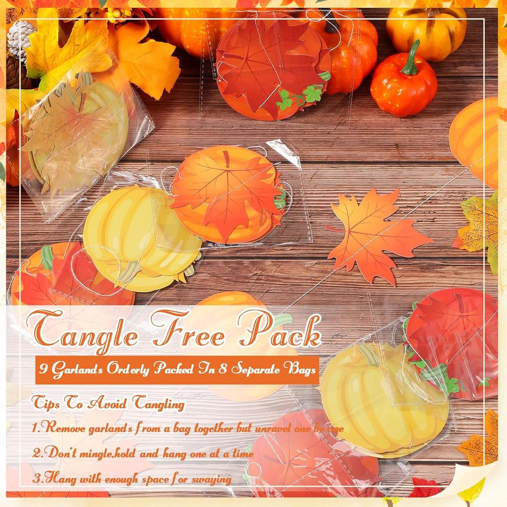 Ceenna 9 Pcs Thanksgiving Hanging Decorations Maple Leaf Garland Banner Thanksgiving Streamers Backdrop Autumn Hanging Swirl Decor Harvest Paper