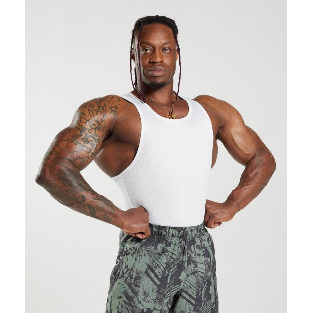 Gymshark Camiseta sin mangas acanalada, paquete de 3, color blanco, negro, gris piedra jaspeado, A5a2e Wcc7.