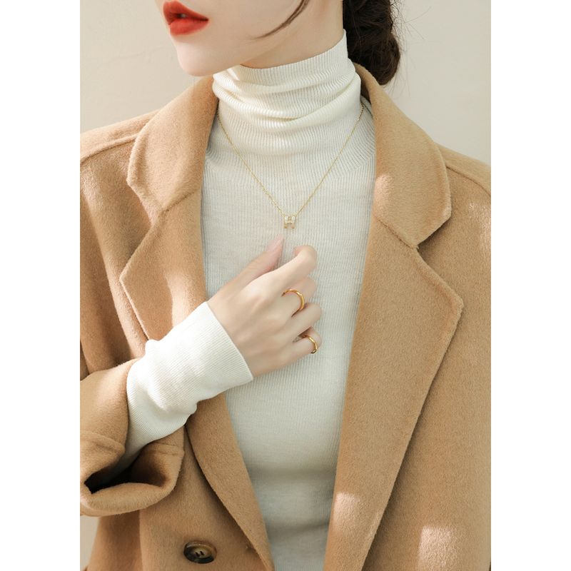 

Winter New Arrival Silm Pure Color Inner Bottoming Top Wool Heaps Collar Sweater Creamy-white Long Sleeves Knitwear Women Beige 2XL