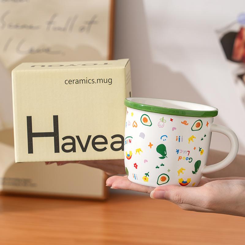 

Милая кружка с фруктами, чашка для молока, детская чашка для завтрака, мультяшная керамическая кружка высокой ценности, офисная чашка для питья 350ml