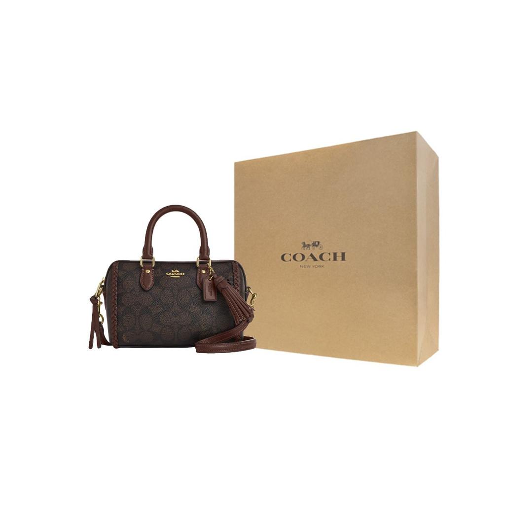Coach Rowan 18 Classic Logo Tassel Detail Faux Leather Handbag Small Women handbags Walnut Maple-Brown CCF30-IMYF3