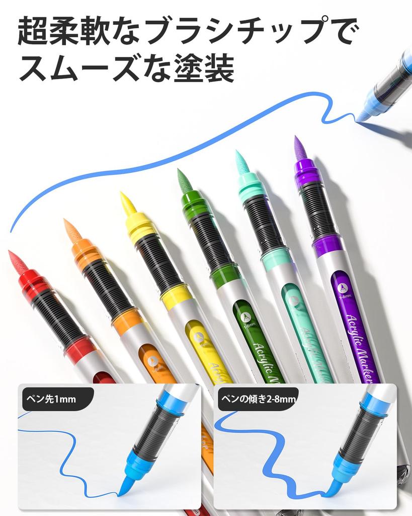 JusArt Acrylic Marker Bold Large for Writing on and DIY Coloring and More Pens, 18-Color Set, Water-Based, Glittery, Point, Capacity, Illustrations,