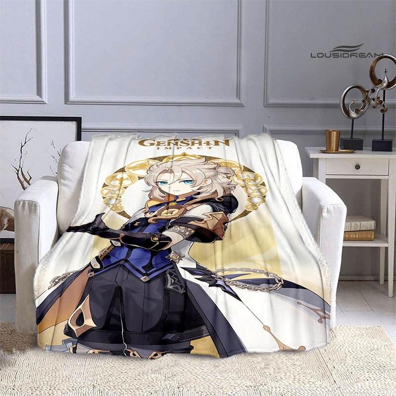 Deka Genshin s kresleným potiskem flanelová měkká a pohodlná deka rozkládací pohovka, kterou musíte mít jako dárek k narozeninám