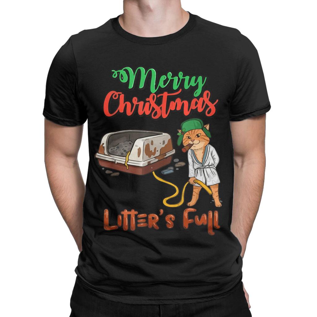 Litter's Full Merry Christmas Funny Cat Lovers Holidays Xmas T Shirt Men T-Shirts Beach O Neck Tees Wholesale Big Size Clothing