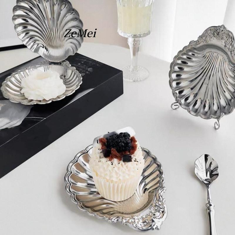 Europäischer Stil Muschelform Wasserwellen Obstteller, Silberne Edelstahlplatte Haus-Essensschale, Snack-Scheibe Tischdekoration