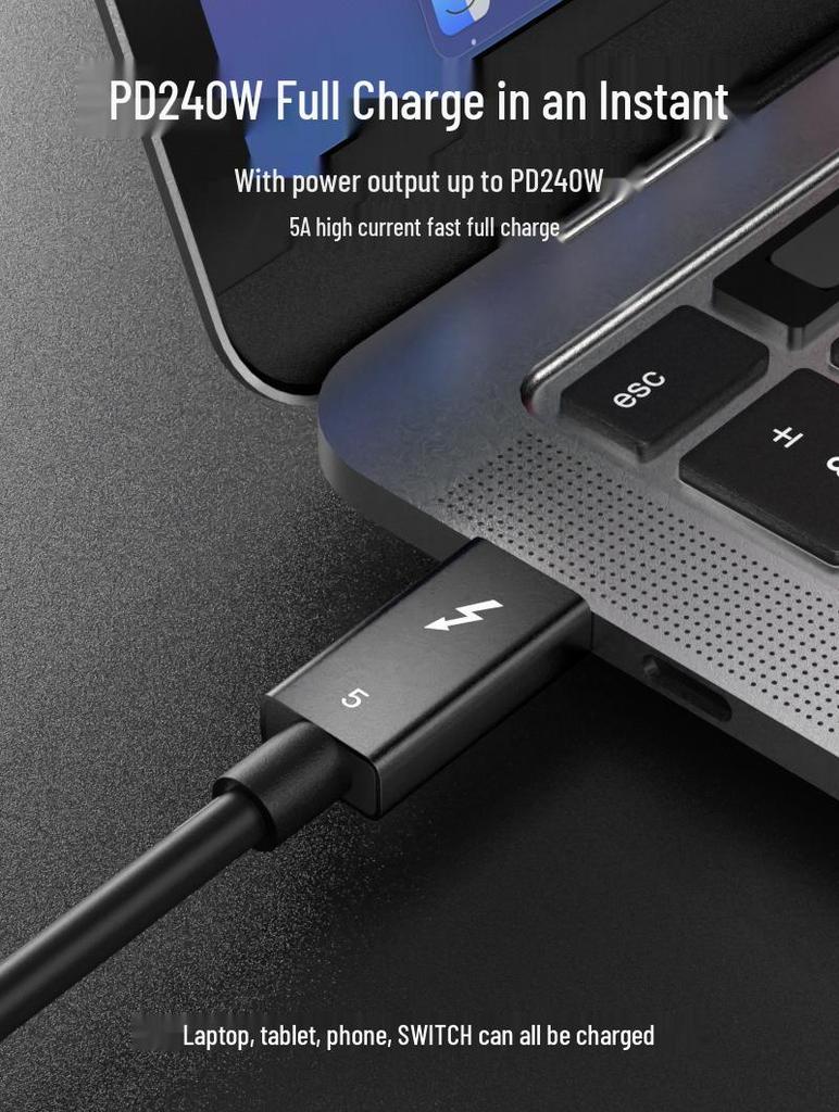 Thunderbolt 5 Dual Type-C Cable, PD240W Fast Charge, 80Gbps Data Transfer, 16K@60Hz Video.
