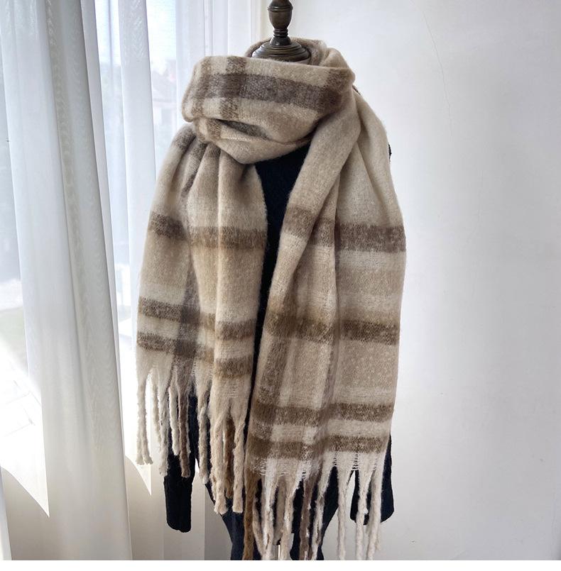 Mohair Scarf Women's New Autumn and Winter Scarf Imitation Cashmere Plaid Thickened Warm Shawl
