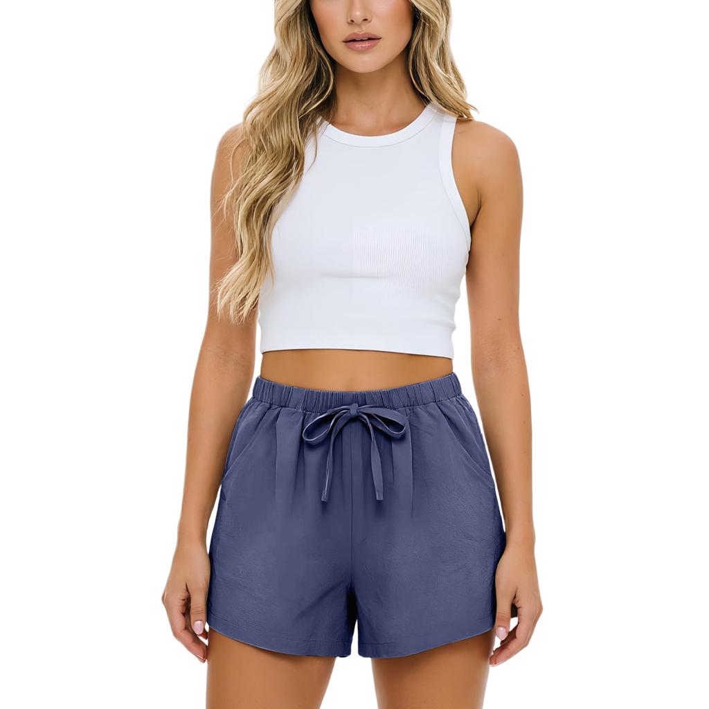 Casual en comfortabele damesboho-short met trekkoord en achterzakken voor de zomer