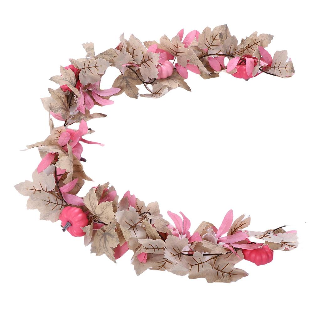 Pink Pumpkins Fall Garland Maple Leaves Thanksgiving Table Centerpiece Autumn Decoration for Home Porch Fireplace Outdoor