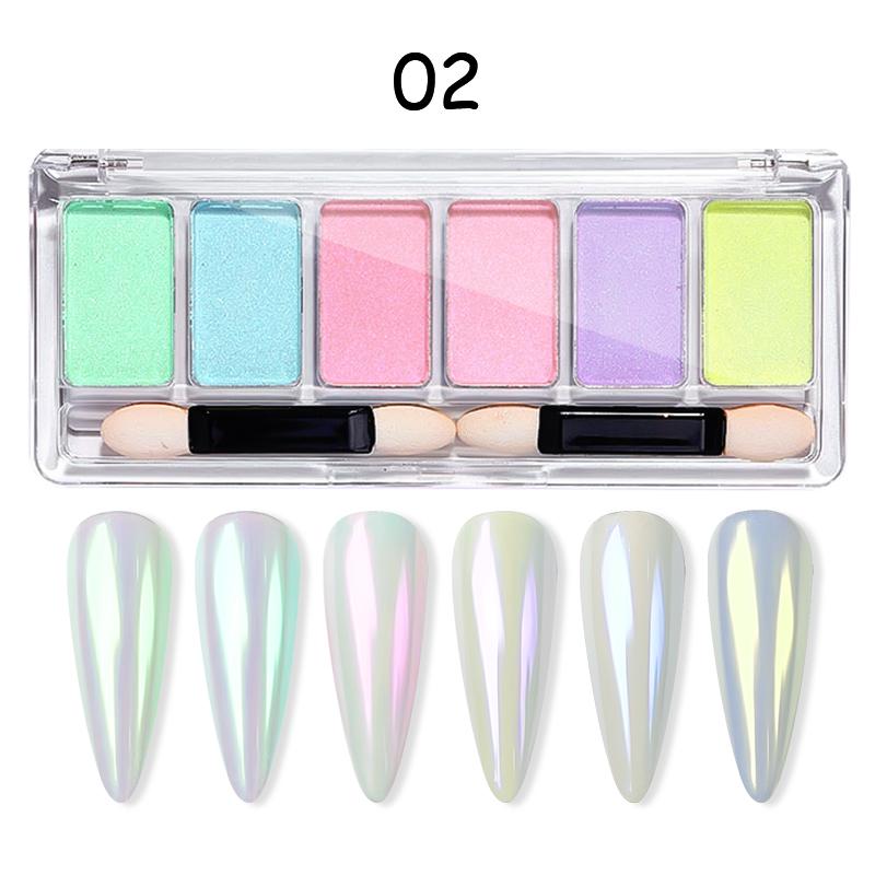 6Box/Set Aurora Pearl White Nails Powder Shell Mirror Pigment Chrome Effect Rubbing Dust Gel Polish DIY Nail Manicure Decoration