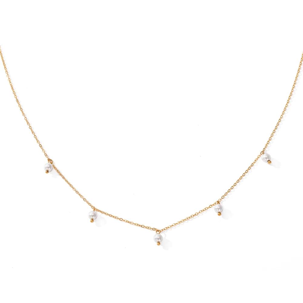 eManco Stainless Steel Imitation Pearl Tassel Necklaces Fashion Handmade Short Chain Jewelry 48 Hour Shipping Factory Direct