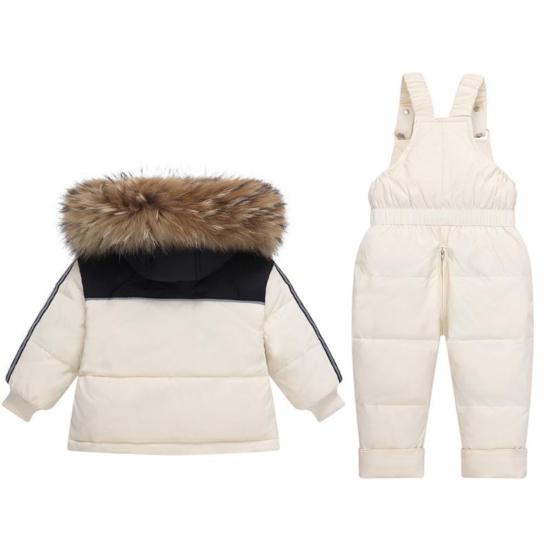 Baby Down Jacket with Real Raccoon Fur Collar, Thickened Coat, Cold-proof Suit, Detachable Crotch Overalls