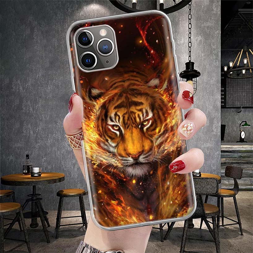 Funda Suave de Animal Tigre Feroz para Teléfono para IPhone 11 17 Air 16E 16 Pro Max 15 + 14 Plus 13 Mini 12 Apple 7 SE 8 Fundas Coque 11