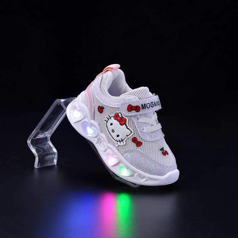 Light-Up Cartoon Cat Baby Girl Sports Shoes, Soft Sole, Mesh, Spring/Autumn 2026