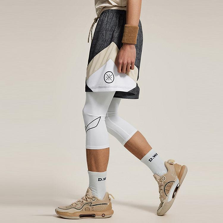 Li-Ning Wade Series Full Print Letter Mid-Waist Drawstring Quick-Dry Straight-Leg Casual Shorts Men Shorts Obsidian-Gray AAPU017-4