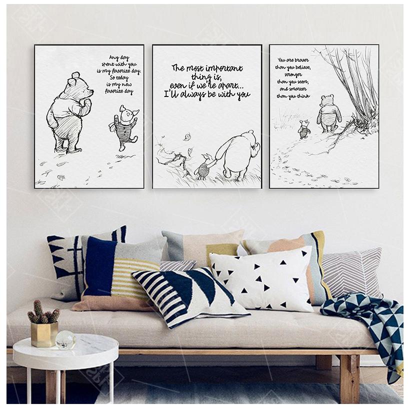 Winnie The Pooh Quotes Canvas Posters and Prints Classic Cartoon Movie Art Painting Black White Picture Kids Room Wall Art Decor