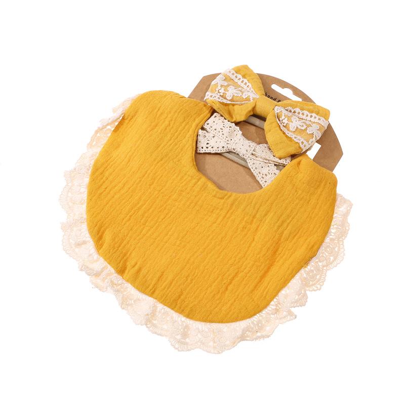3 Teile/satz Solide Baumwolle Baby Lätzchen & Spitze Stirnbänder Prinzessin Jungen Mädchen Speichel Handtuch Fütterung Spucktücher Haar Bands