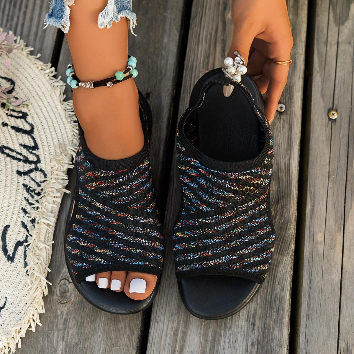 

Summer Flat Bottom Roman Sandals Casual Knitting Comfortable Ladies Shoes Women s Slip-on Walking Shoes 35EU/CN36