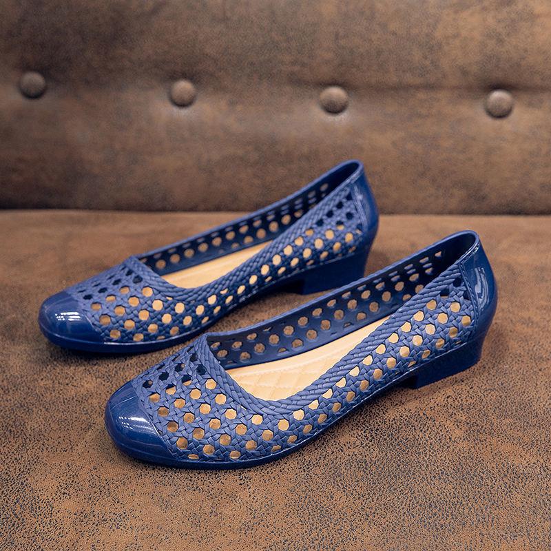 Fashion FHC New Summer Jelly Shoes,Close Toe Wedges Sandals,Hollow Out Rubber Heels,PVC Galosh Overshoes,Apricot,Blue,Black,Dropship