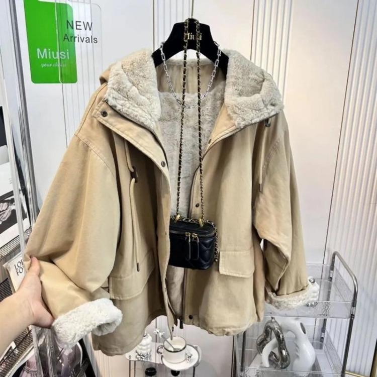 

Winter Women Oversize Coat Cotton Velvet Jacket Hooded Thickened Windbreaker Loose Casual Top XXXXL