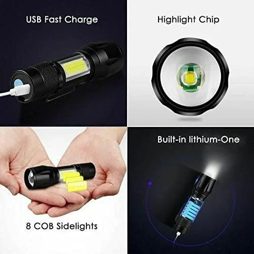 Mini Rechargeable LED Flashlight COB+XPE Portable Torch Camping Lantern Zoomable Focus Light Tactical Flashlight with Pen Clip